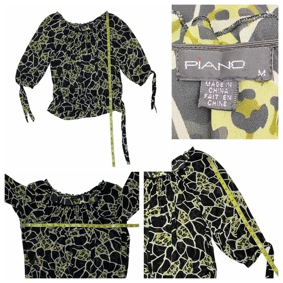 PIANO Giraffe & Leopard Print 3/4 Tie Sleeve & Waist Peasant Blouse - Picture 12 of 12